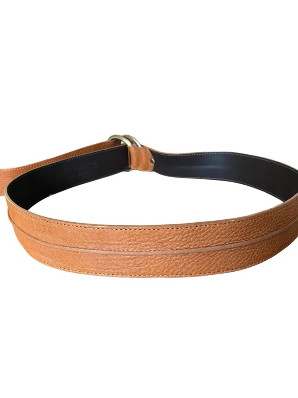 Burberry Double Ring Cognac Brown Pebbled Leather Belt size 40 Brass tone - Picture 3 of 7